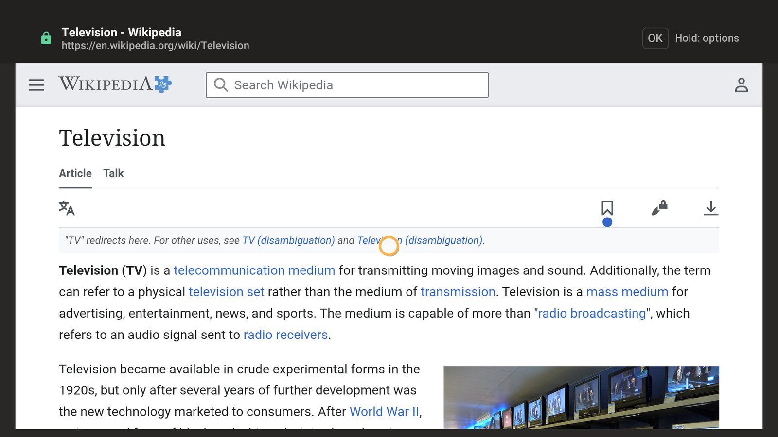 A web page with the browser bar and the cursor